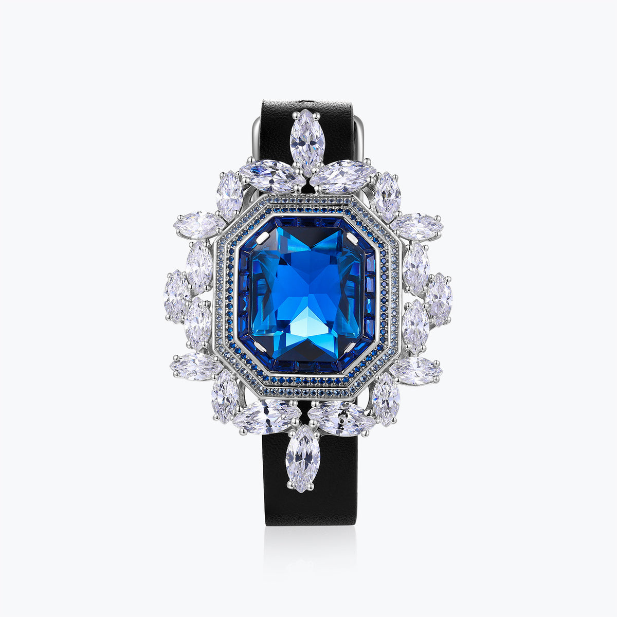 Dissoo® Classic Art Deco Sapphire Blue Floral Bracelet&Brooch