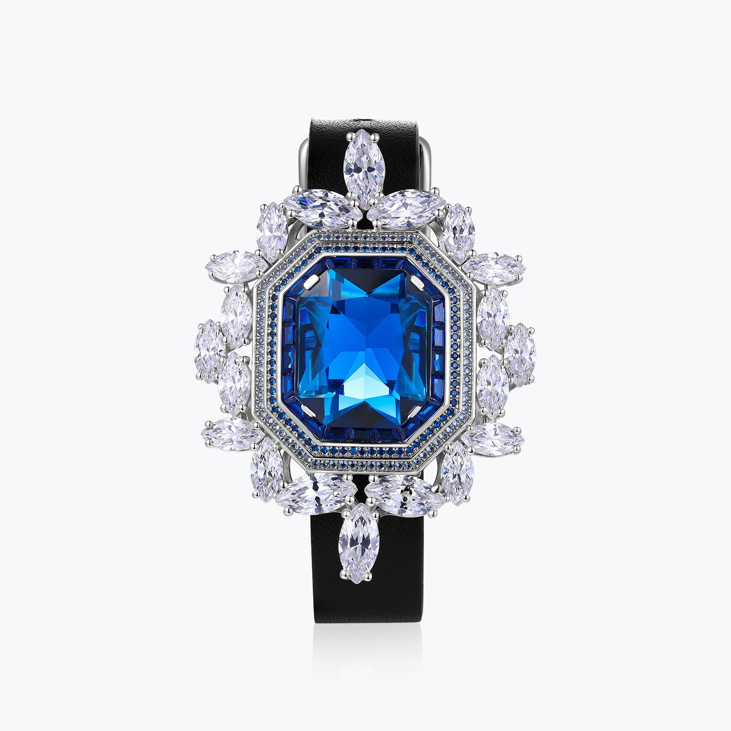Dissoo® Classic Art Deco Sapphire Blue Floral Bracelet&Brooch
