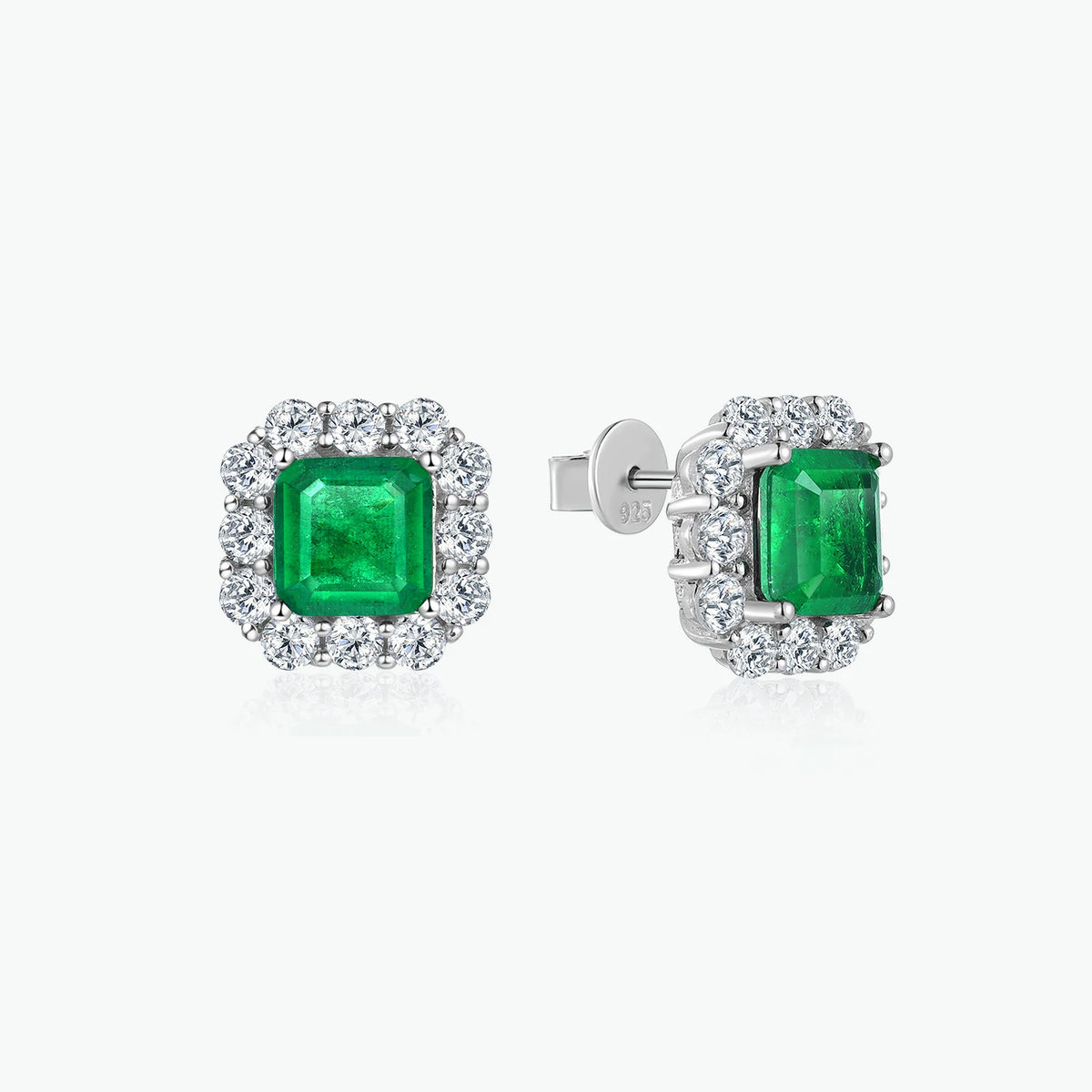 Dissoo® Sterling Silver Asscher Square Emerald Earring