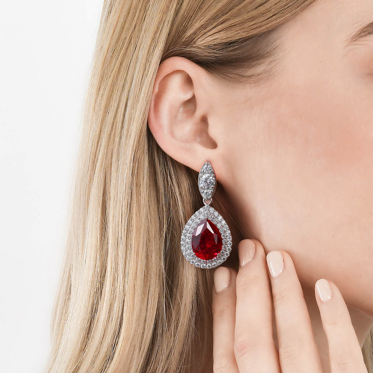 Dissoo® Ruby Red Water Drop Sterling Silver Earrings