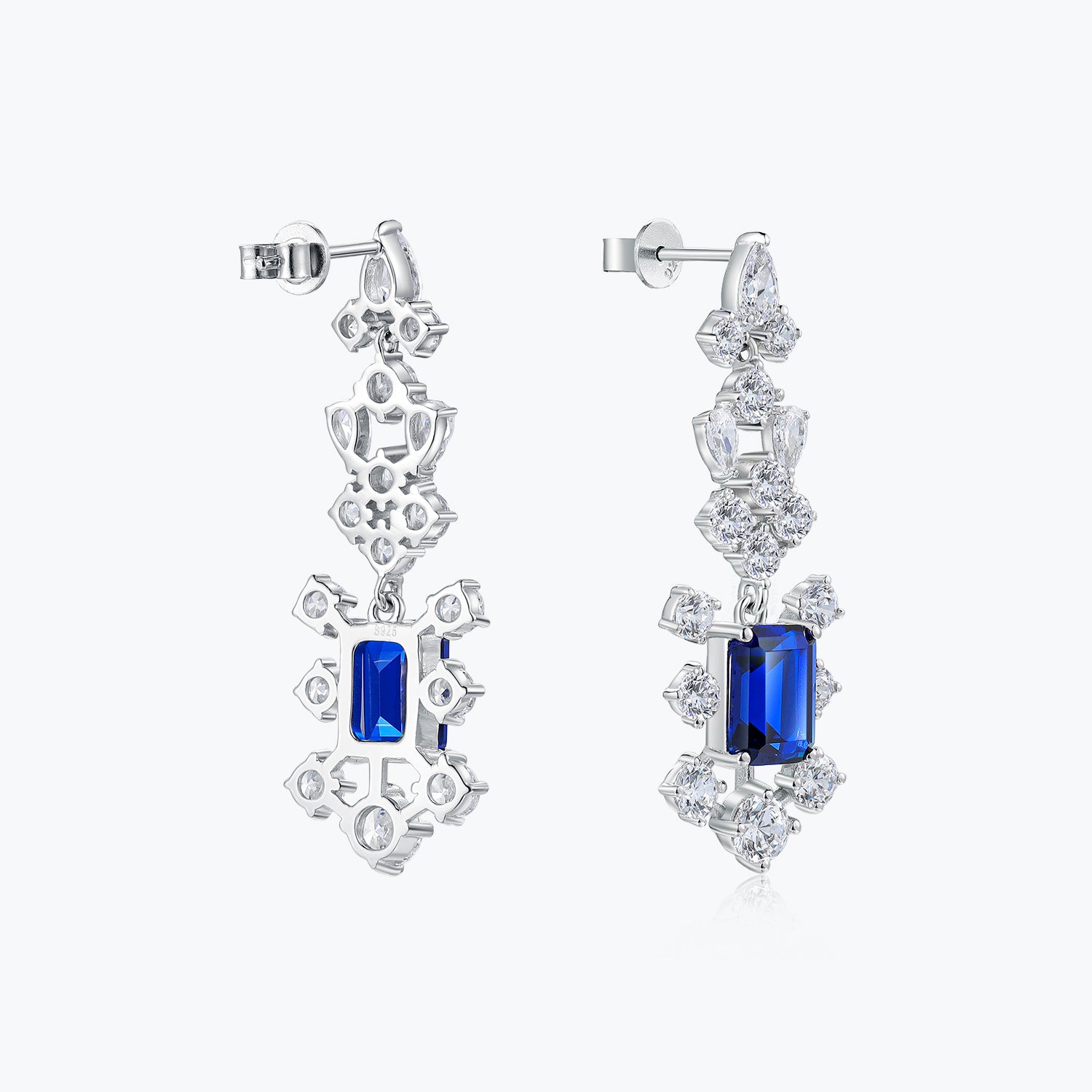 Dissoo® Sapphire-Blue Dangling Cluster Long Earrings