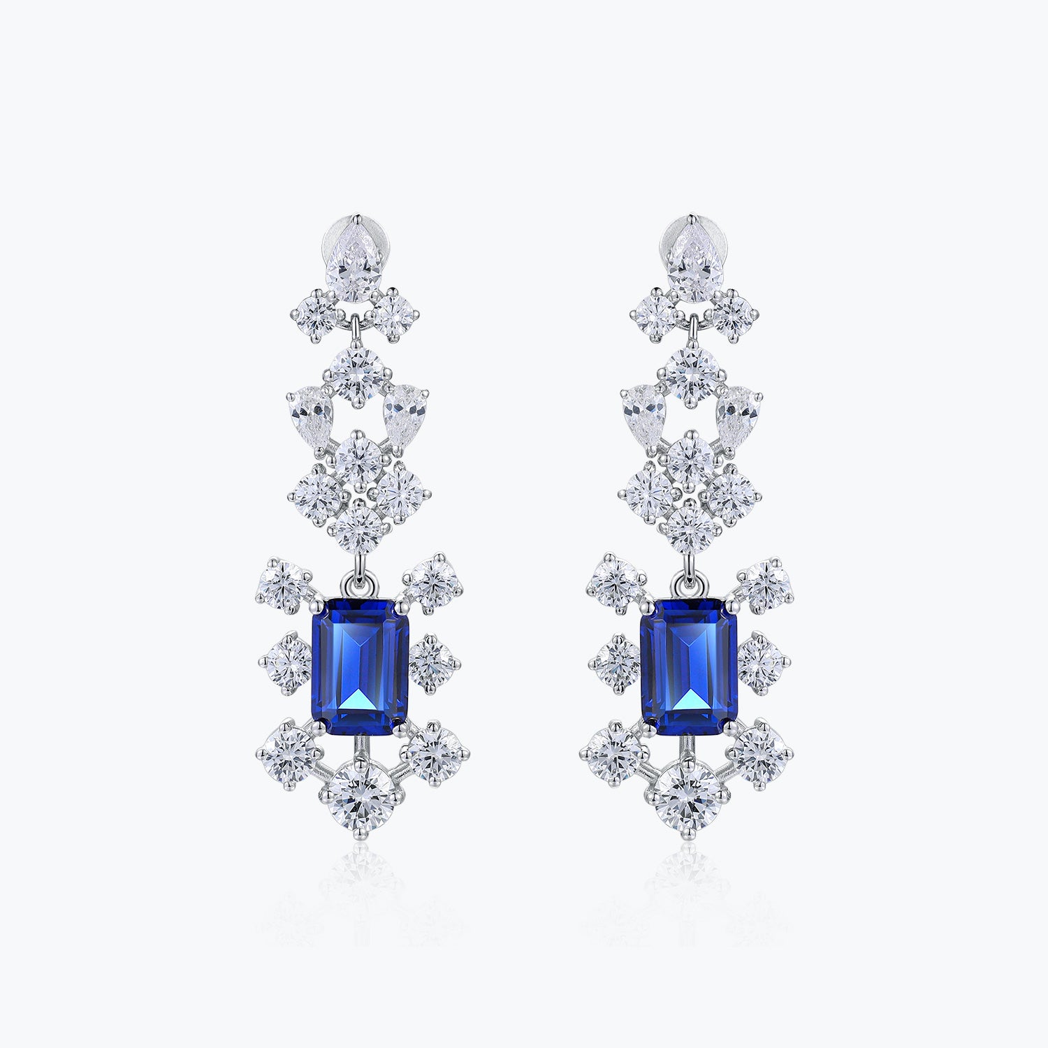 Dissoo® Sapphire-Blue Dangling Cluster Long Earrings