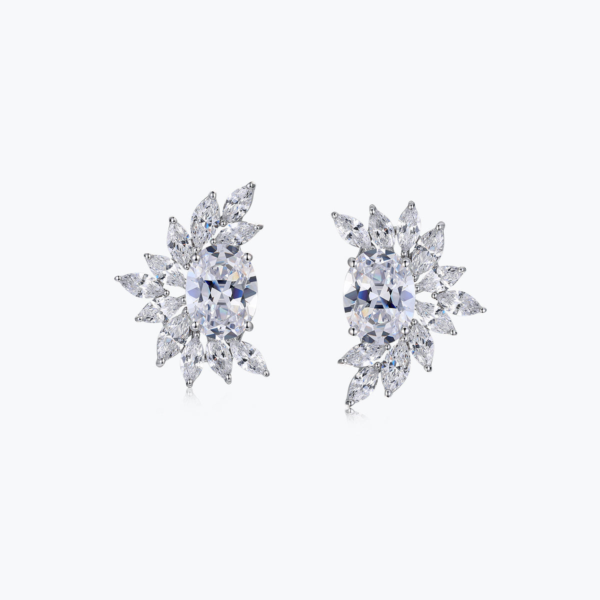 Dissoo® Oval Cut Floral Cluster Sterling Silver Stud Earring