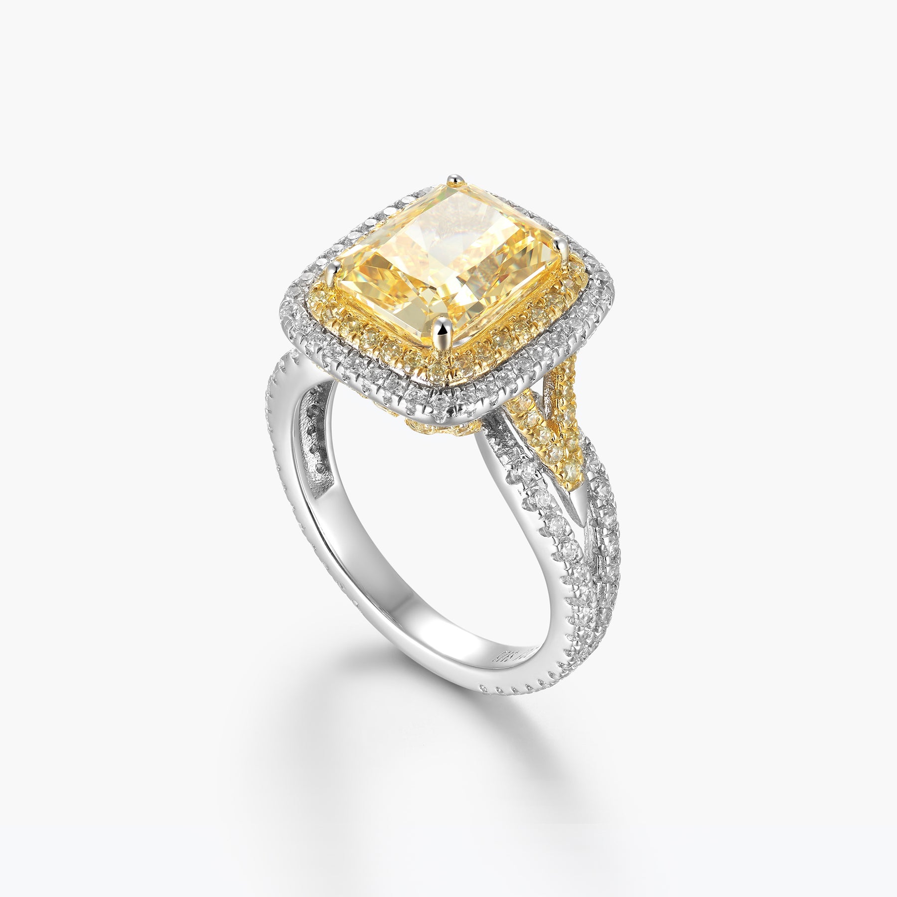 Dissoo® Yellow Stone and Diamond Surround Sterling Silver Ring