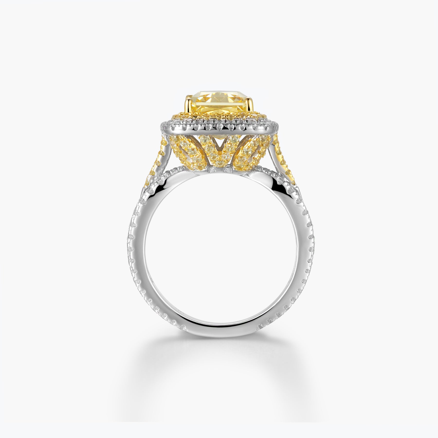 Dissoo® Yellow Stone and Diamond Surround Sterling Silver Ring