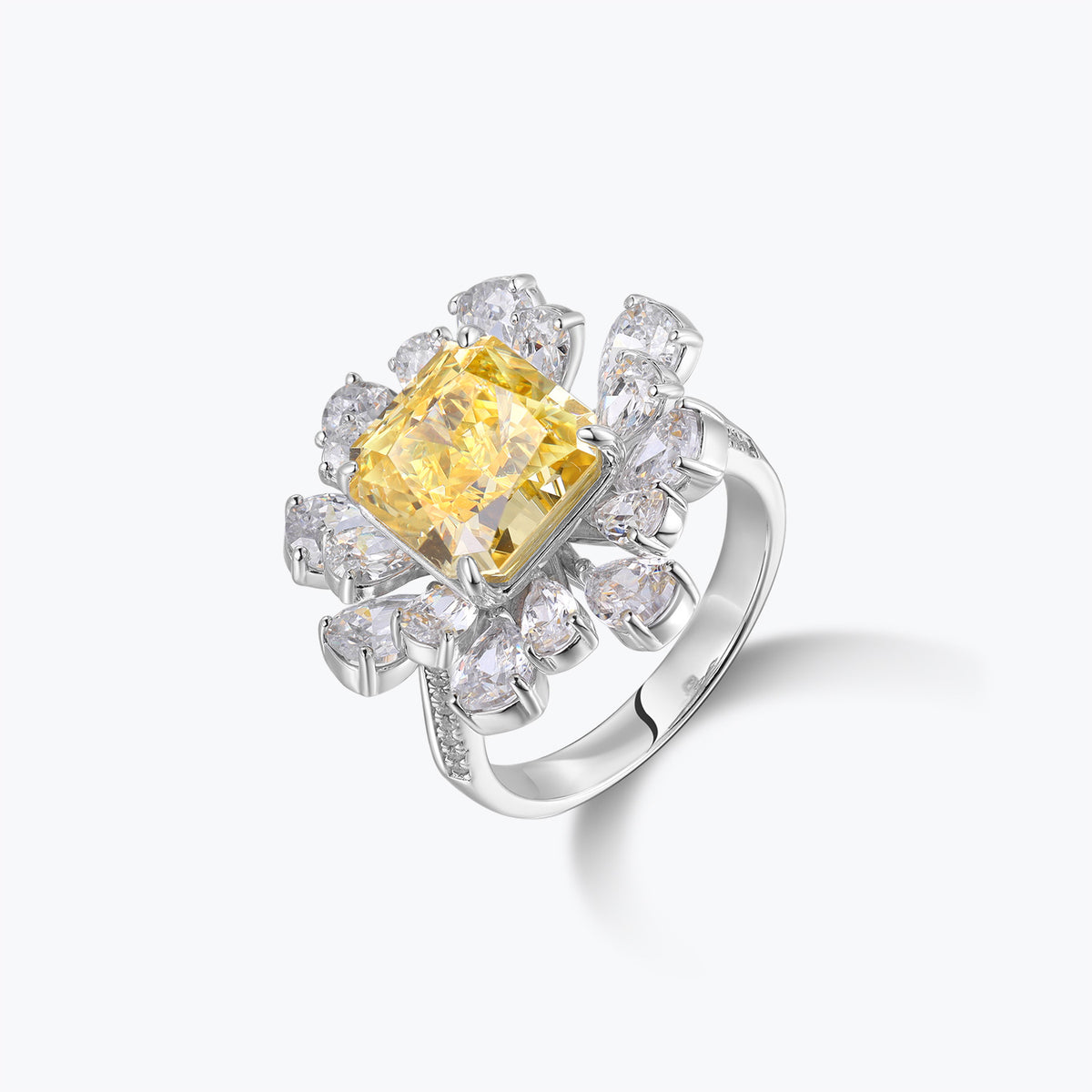Dissoo® Light Yellow Radiant Cut Floral Cluster Engagement Ring