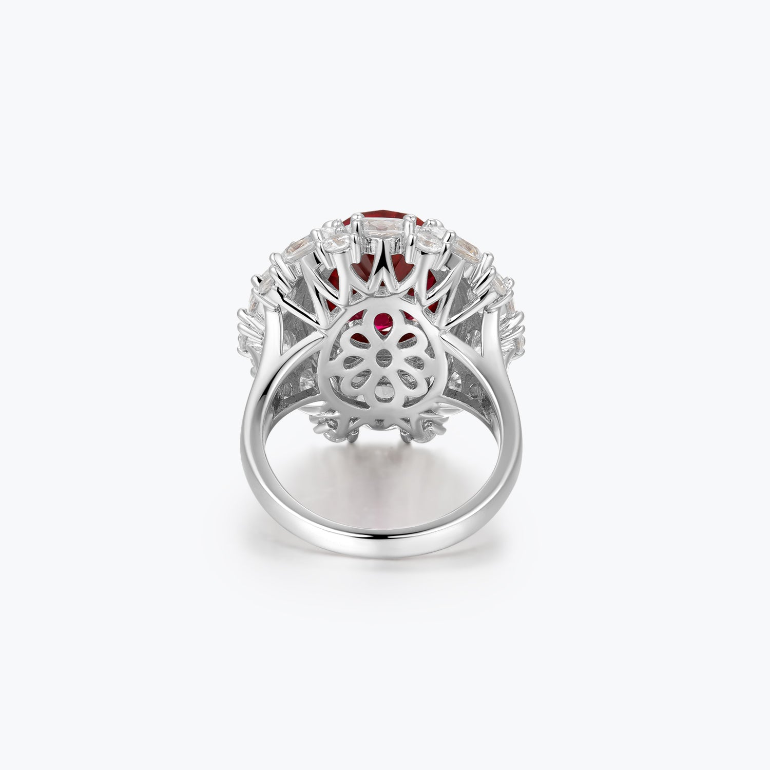 Dissoo® Ruby Red Oval Cut Flower Cluster Engagement Ring