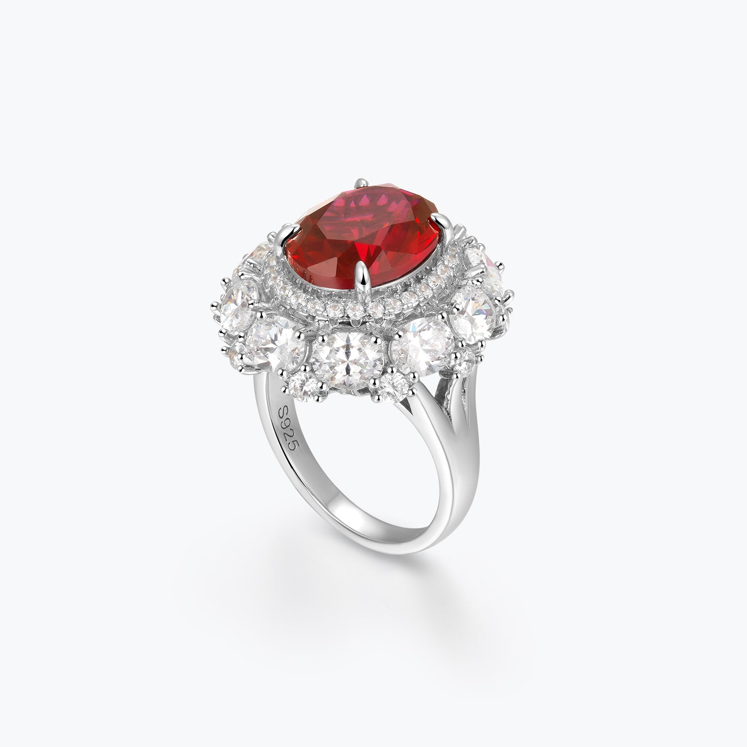 Dissoo® Ruby Red Oval Cut Flower Cluster Engagement Ring