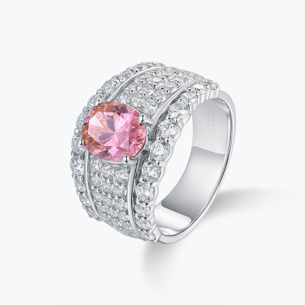 Dissoo® Orange Pink Oval Wide Pavé Cocktail Engagement Ring