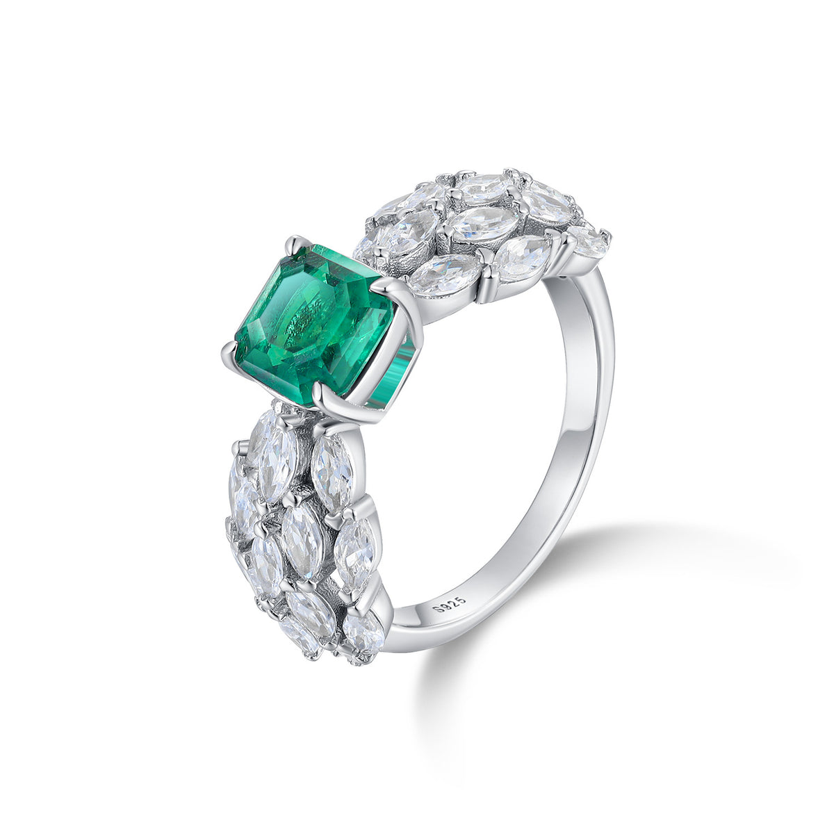 Dissoo® Emerald Green Cushion Cut Cluster Engagement Ring&Cocktail Ring