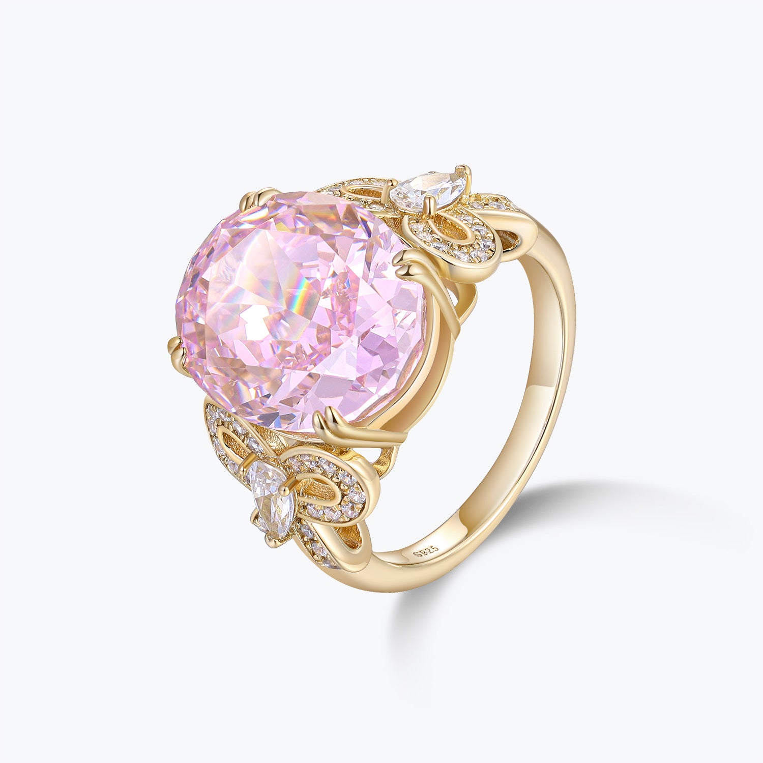 Dissoo® Pink Yellow Gold Bowknot Three-Stone Engagement Ring&Cocktail Ring