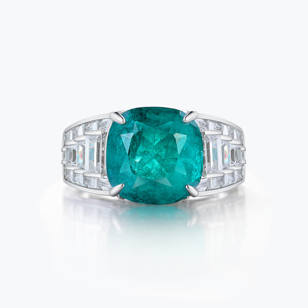 Dissoo® Art Deco Emerald Cushion Cut Cathedral Engagement Cocktail Ring