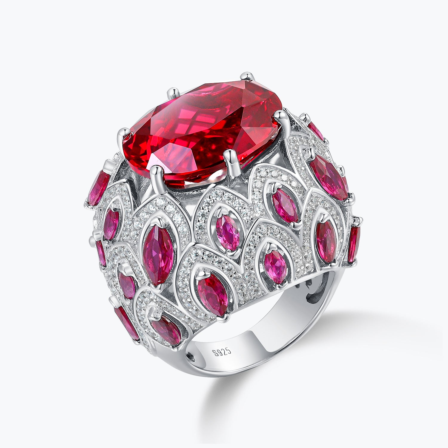 Dissoo® Art Deco Oval Cut Ruby Floral Engagement Cocktail Ring