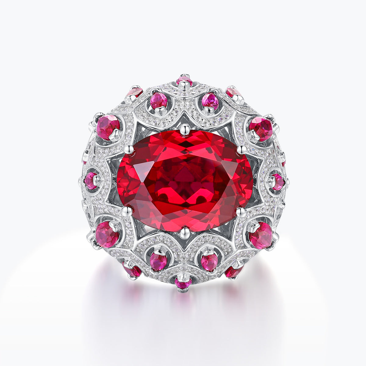 Dissoo® Art Deco Oval Cut Ruby Floral Engagement Cocktail Ring