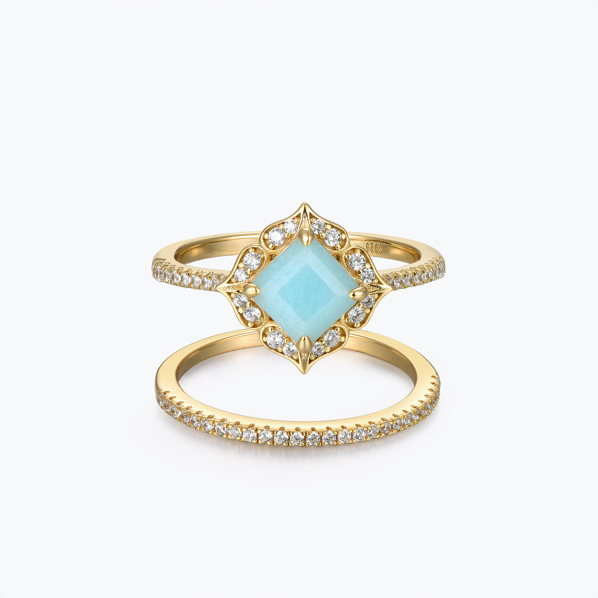 Dissoo® Asscher Floral Halo Half-Eternity Amazonite Bridal Set