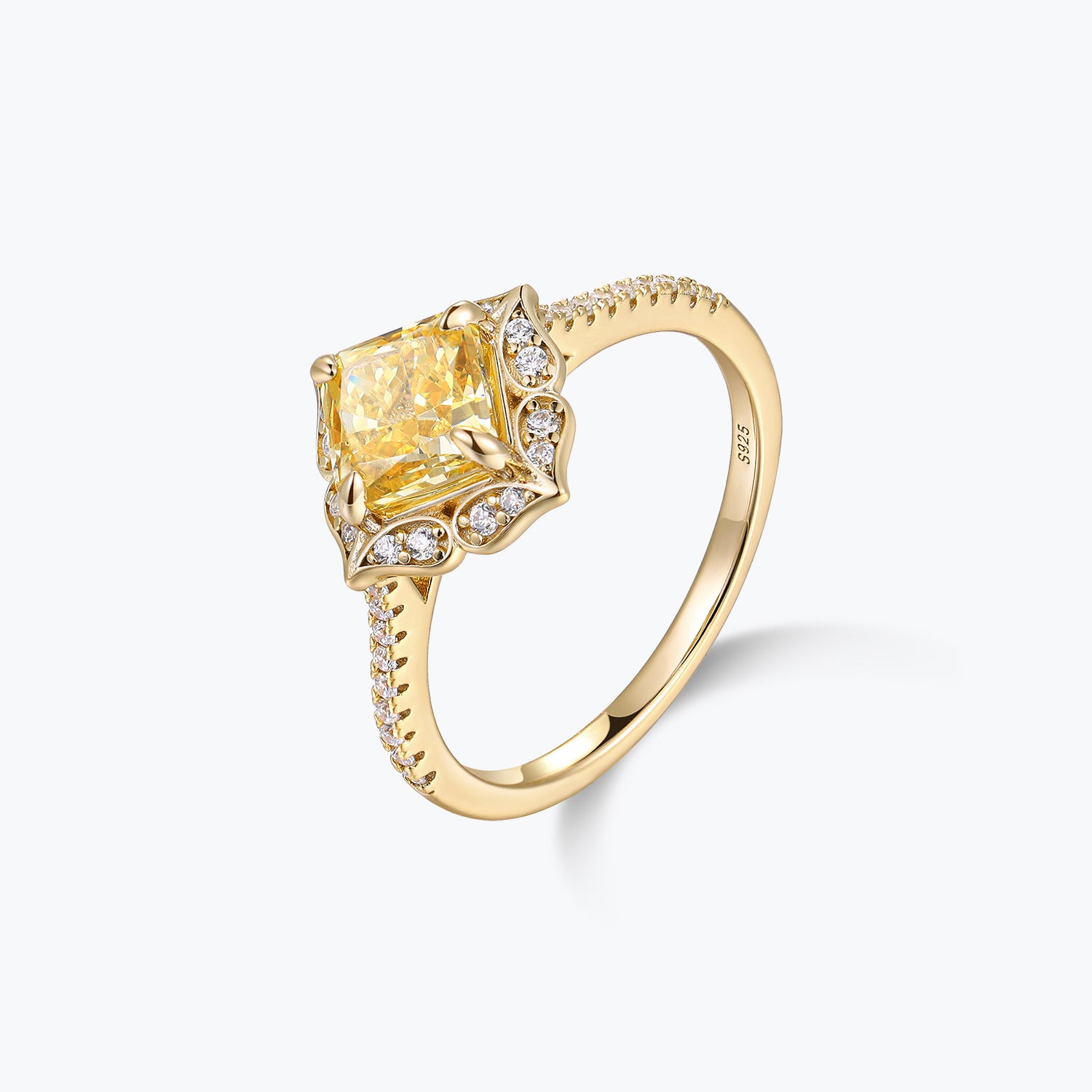 Dissoo® Yellow Stone Vintage Floral Engagement Ring Set