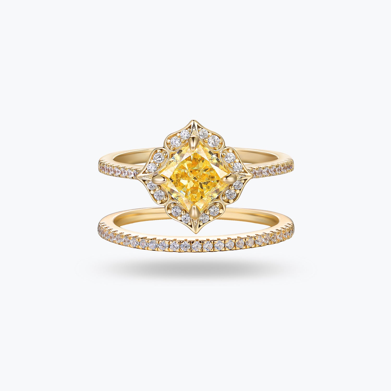 Dissoo® Yellow Stone Vintage Floral Engagement Ring Set