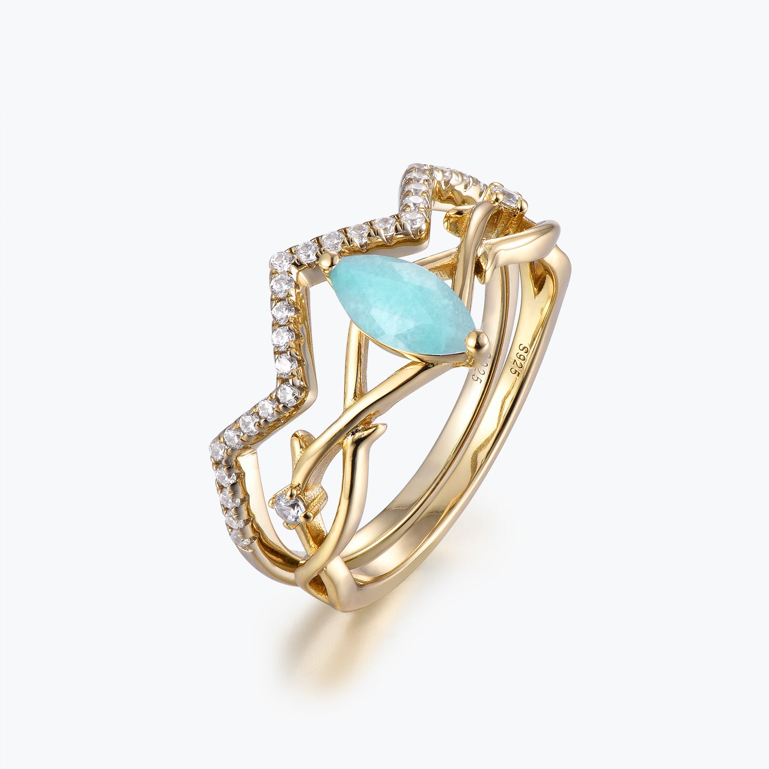 Dissoo® Winding Willow Marquise Amazonite Bridal Set Engagement Ring