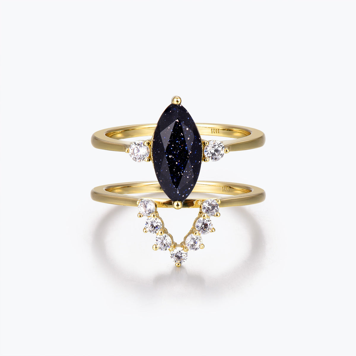 Dissoo® Marquise Three-stone Blue Goldstone Bridal Set