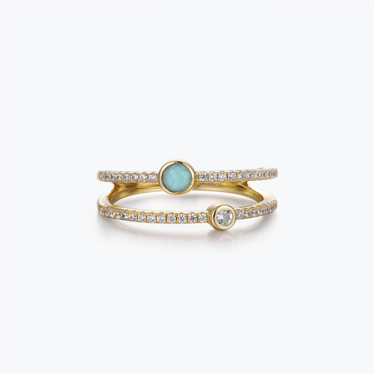 Dissoo® Round Bezel Pavé Split Shank Amazonite Engagement Ring