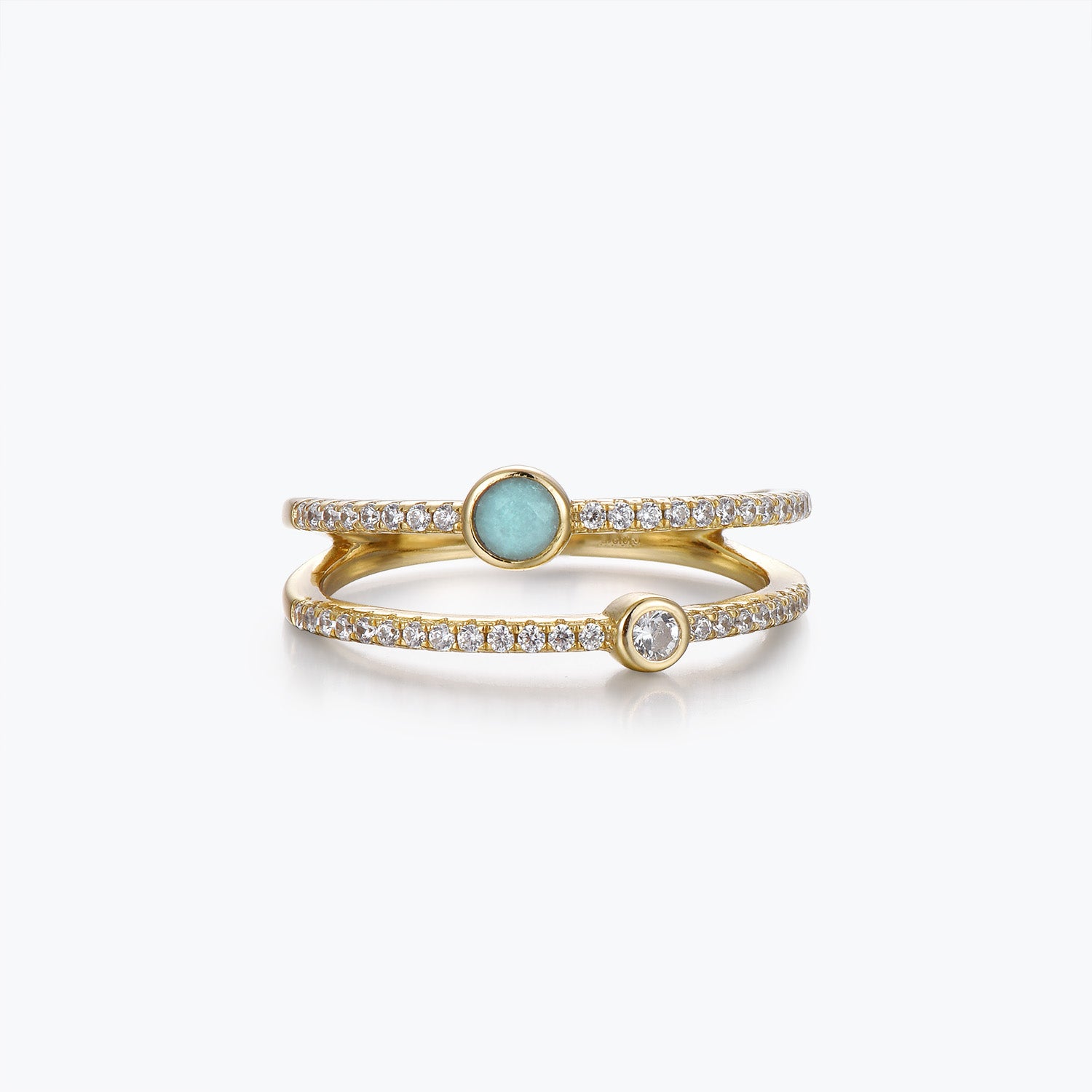 Dissoo® Round Bezel Pavé Split Shank Amazonite Engagement Ring