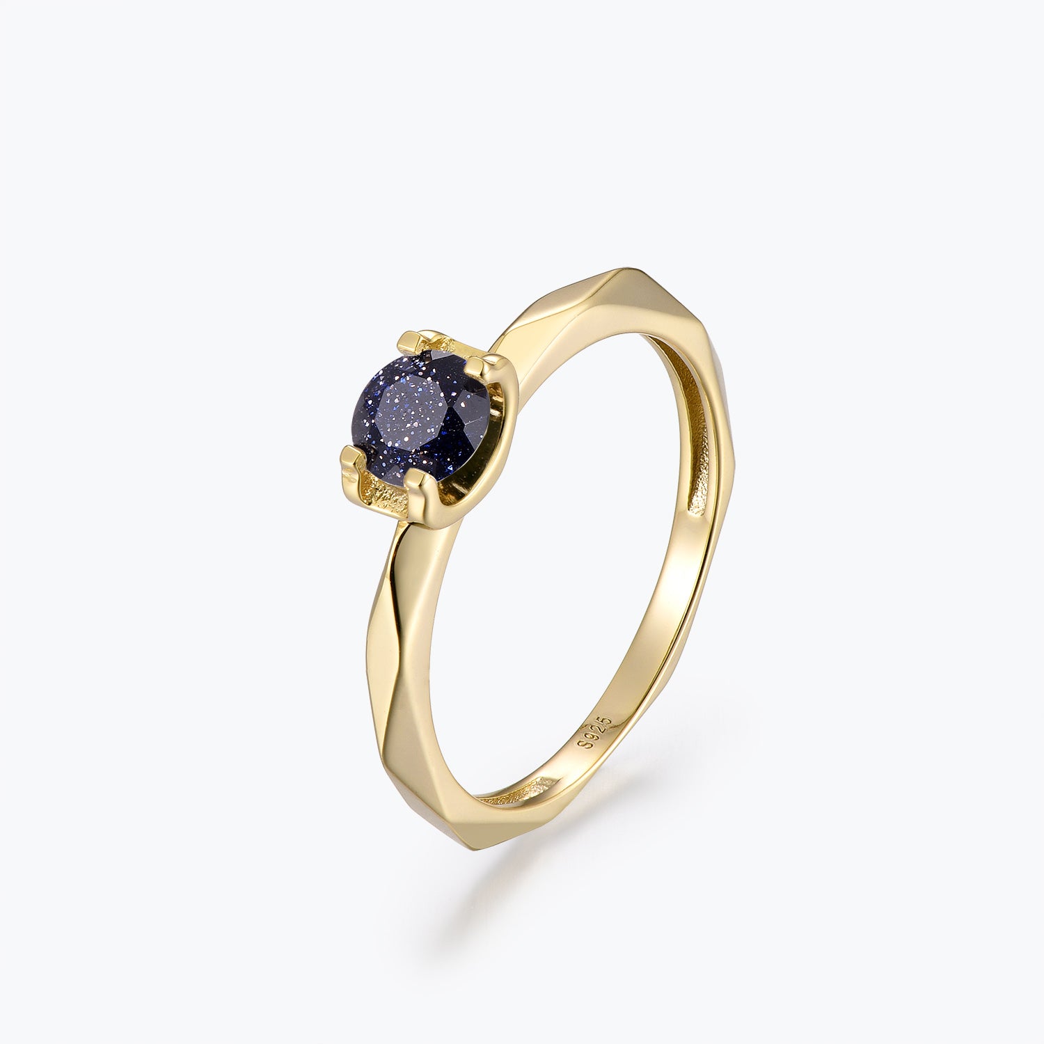 Dissoo® Gold Round Multi-faceted Blue Goldstone Engagement Wedding Ring