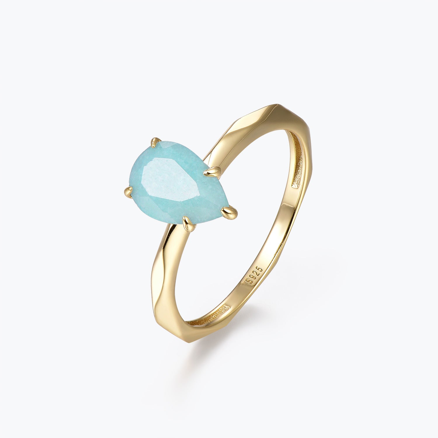 Dissoo® Gold Pear Amazonite Multi-faceted Engagement Wedding Ring
