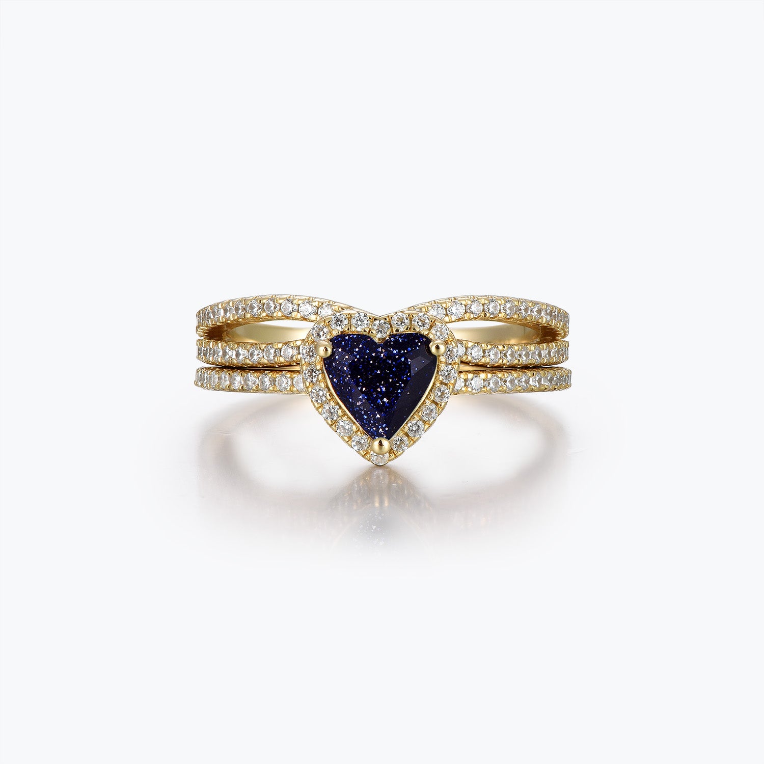Dissoo® Heart Shaped Blue Goldstone Bridal Set Ring in Gold Vermeil
