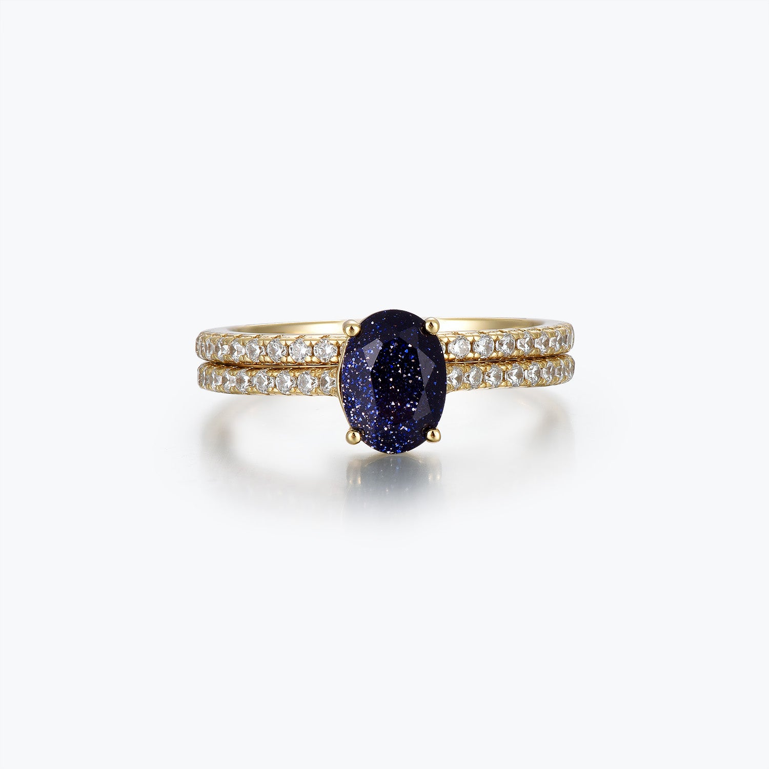 Dissoo® Oval Shaped Blue Goldstone Bridal Set Ring in Gold Vermeil