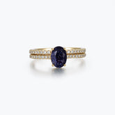 Dissoo® Oval Shaped Blue Goldstone Bridal Set Ring in Gold Vermeil
