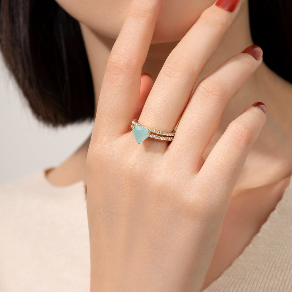 Dissoo® Heart Eternity Amazonite Bridal Set Ring in Gold Vermeil