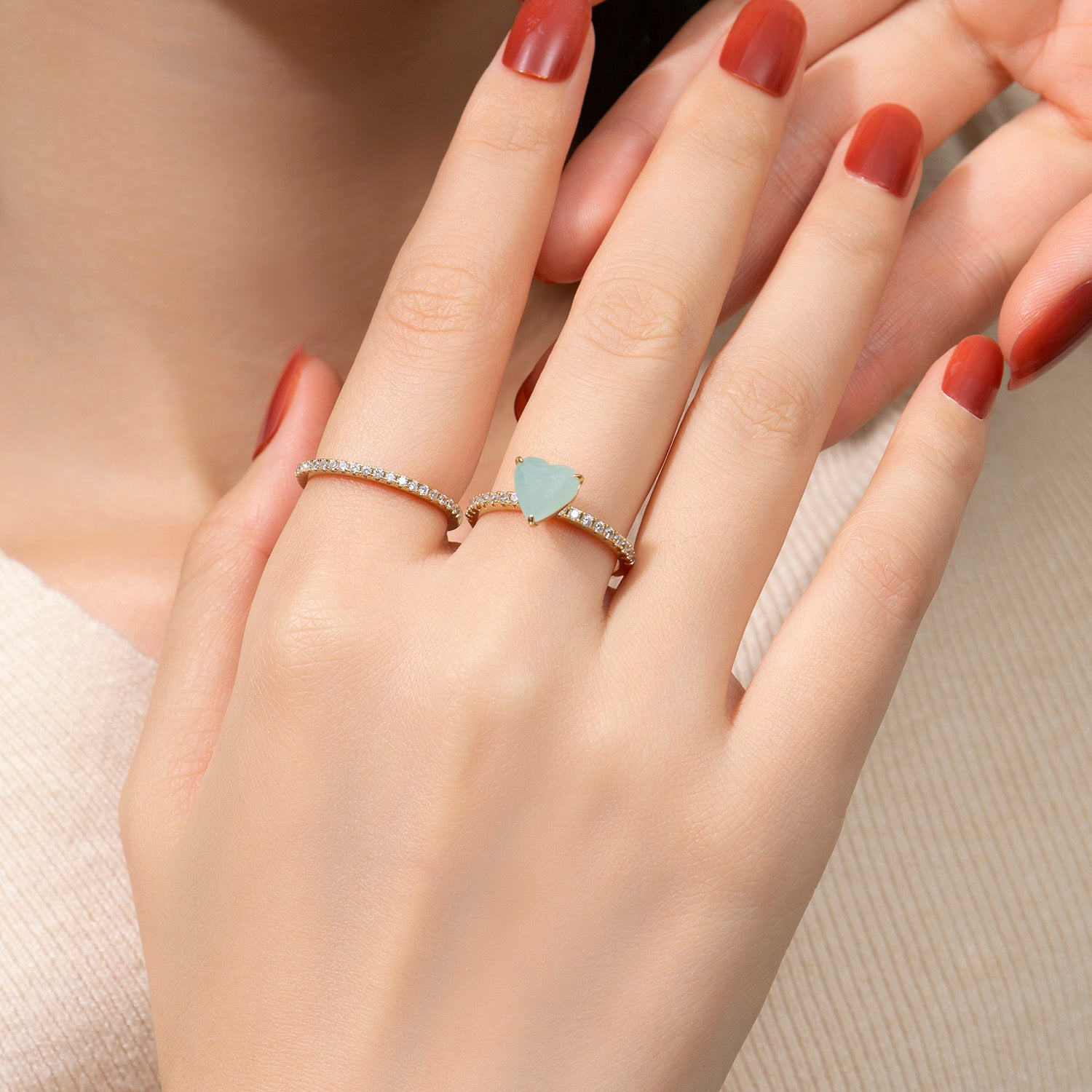 Dissoo® Heart Eternity Amazonite Bridal Set Ring in Gold Vermeil