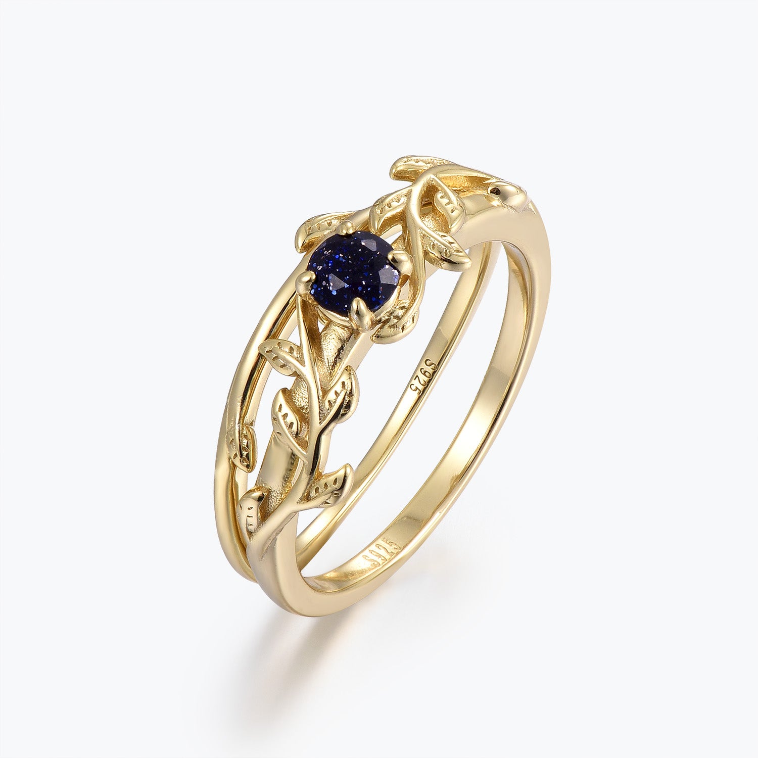 Dissoo® Winding Willow Blue Goldstone Bridal Set Engagement Ring