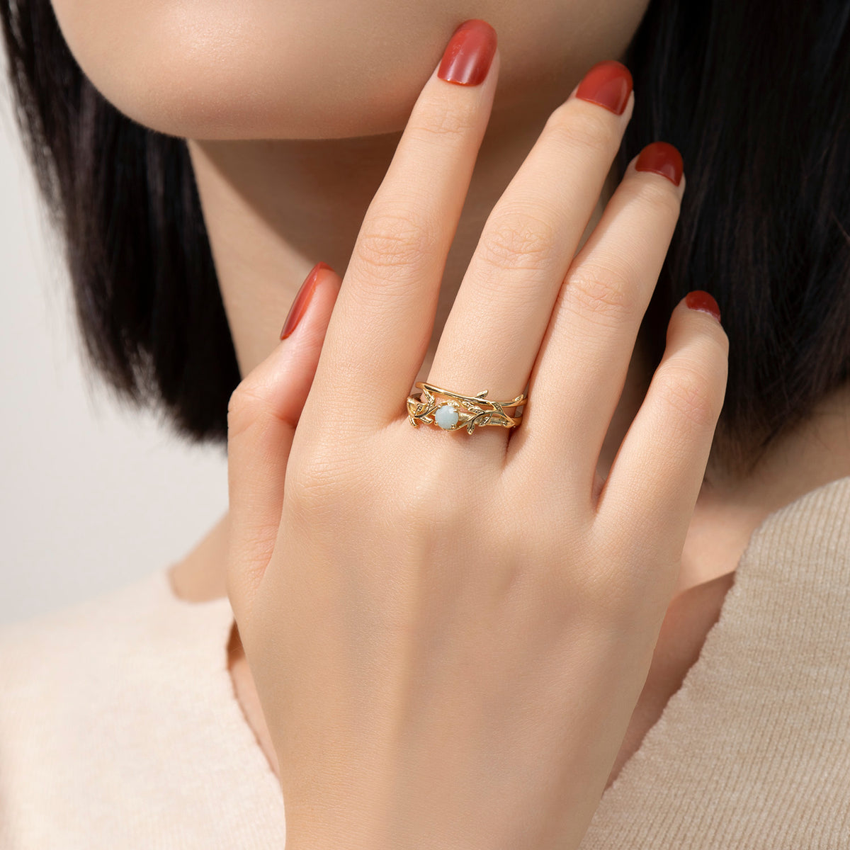 Dissoo® Winding Willow Amazonite Bridal Set Engagement Ring