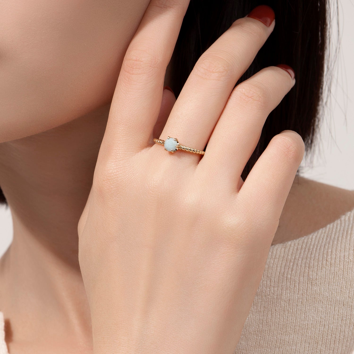 Dissoo® Round Solitaire Amazonite Twisted Engagement Ring in Gold Vermeil