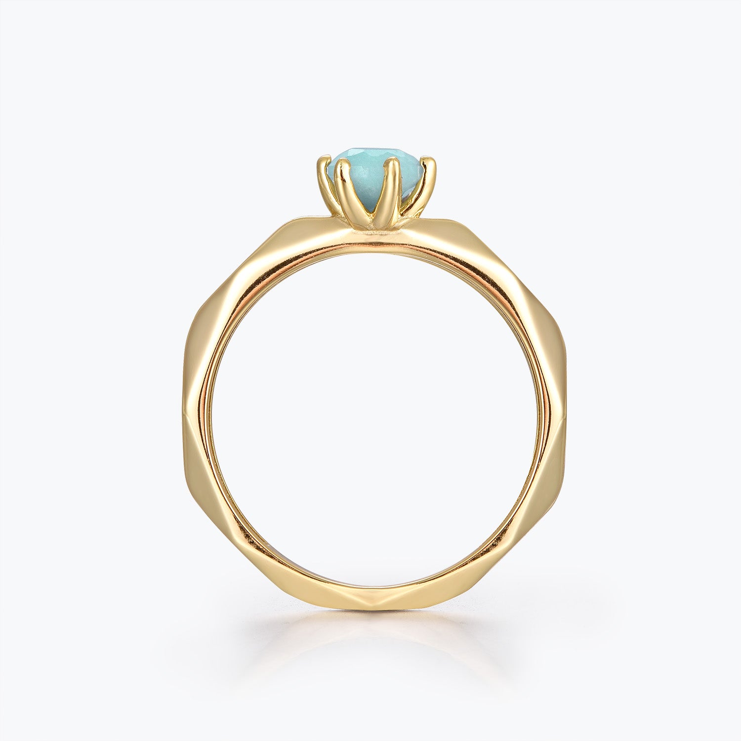 Dissoo® Round Solitaire Amazonite Multi-faceted Engagement Ring in Gold Vermeil
