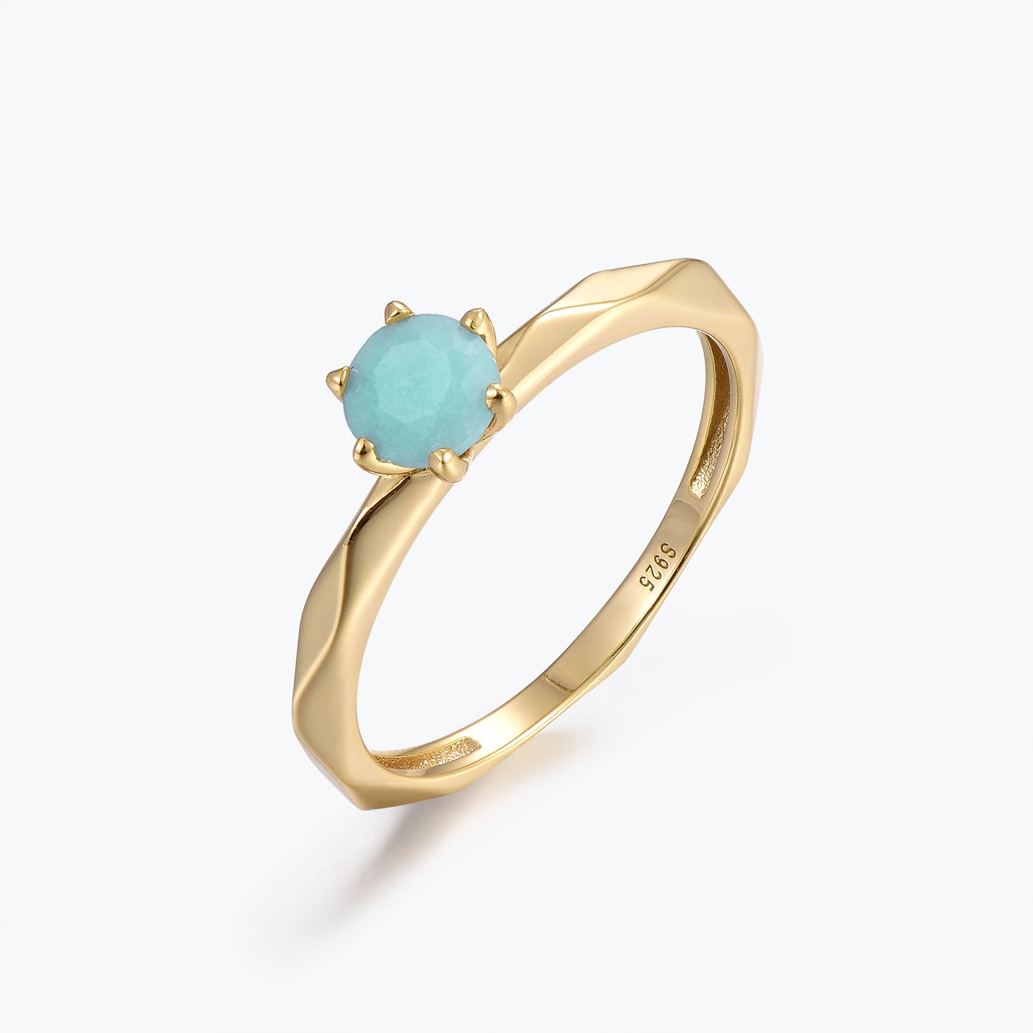Dissoo® Round Solitaire Amazonite Multi-faceted Engagement Ring in Gold Vermeil