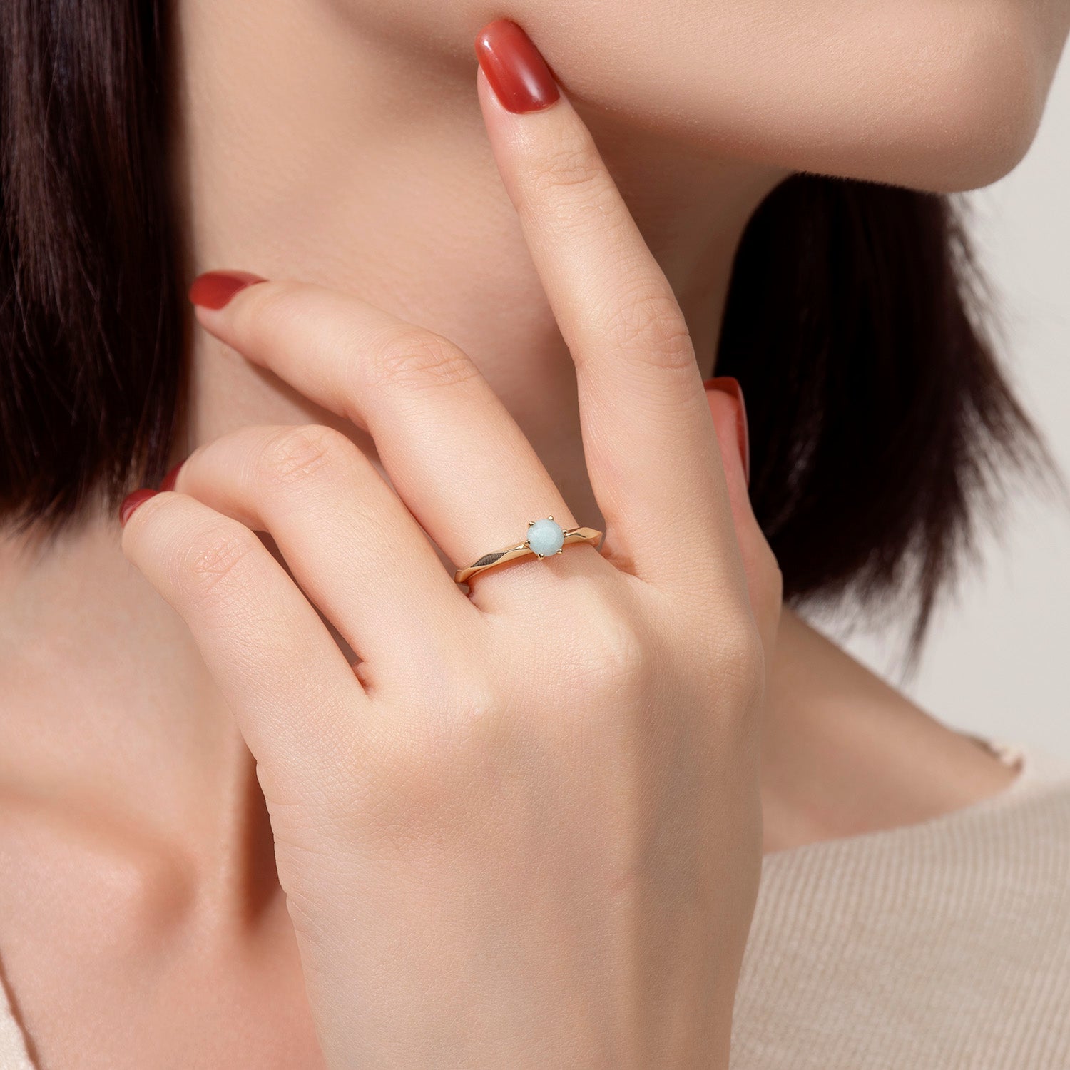 Dissoo® Round Solitaire Amazonite Multi-faceted Engagement Ring in Gold Vermeil
