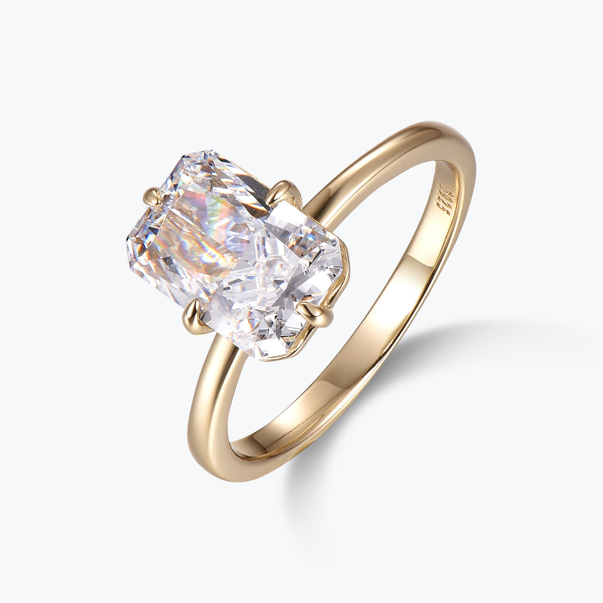 Dissoo® Gold 3.5ct Emerald Cut Solitaire Moissanite Ring