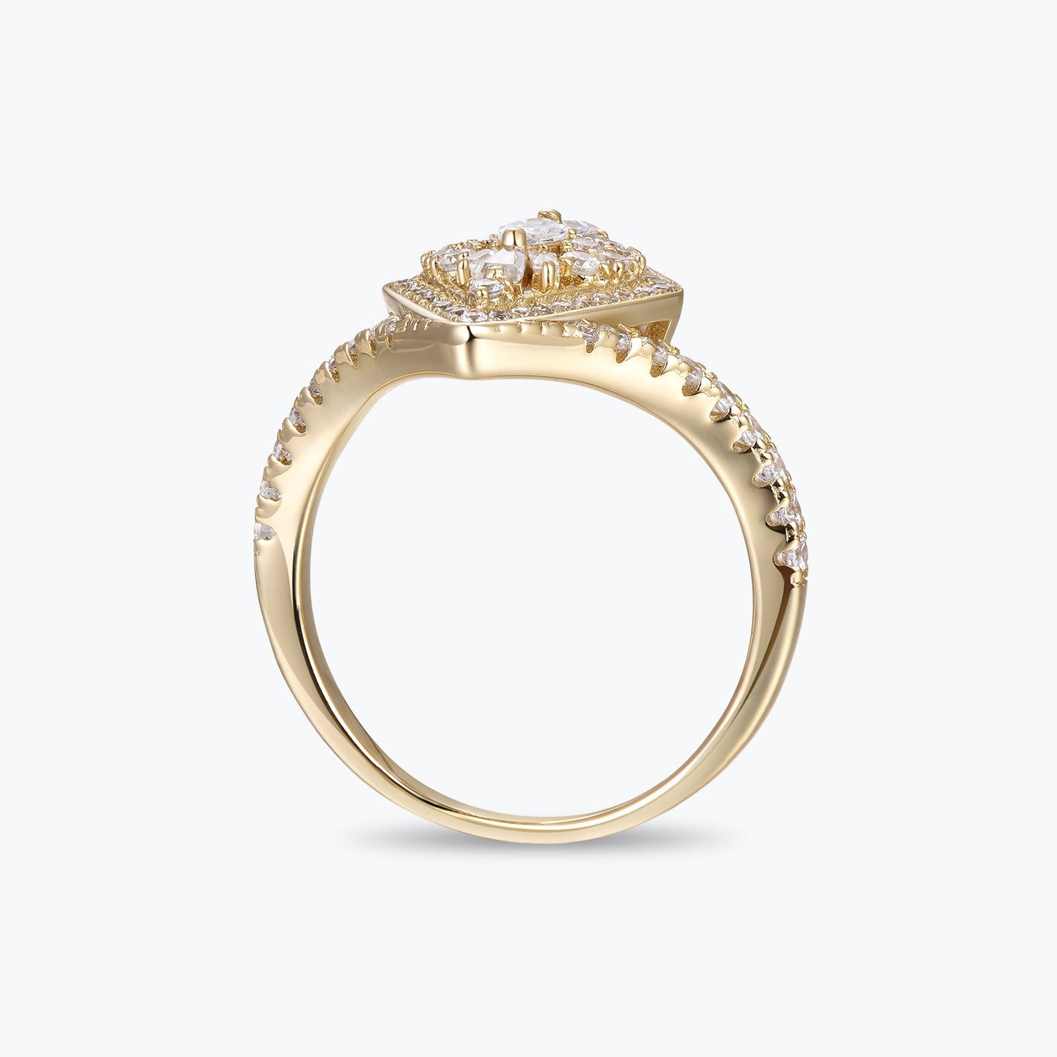 Dissoo® Floral Cluster Lozenge Halo Moissanite Statement Ring with Curved Band