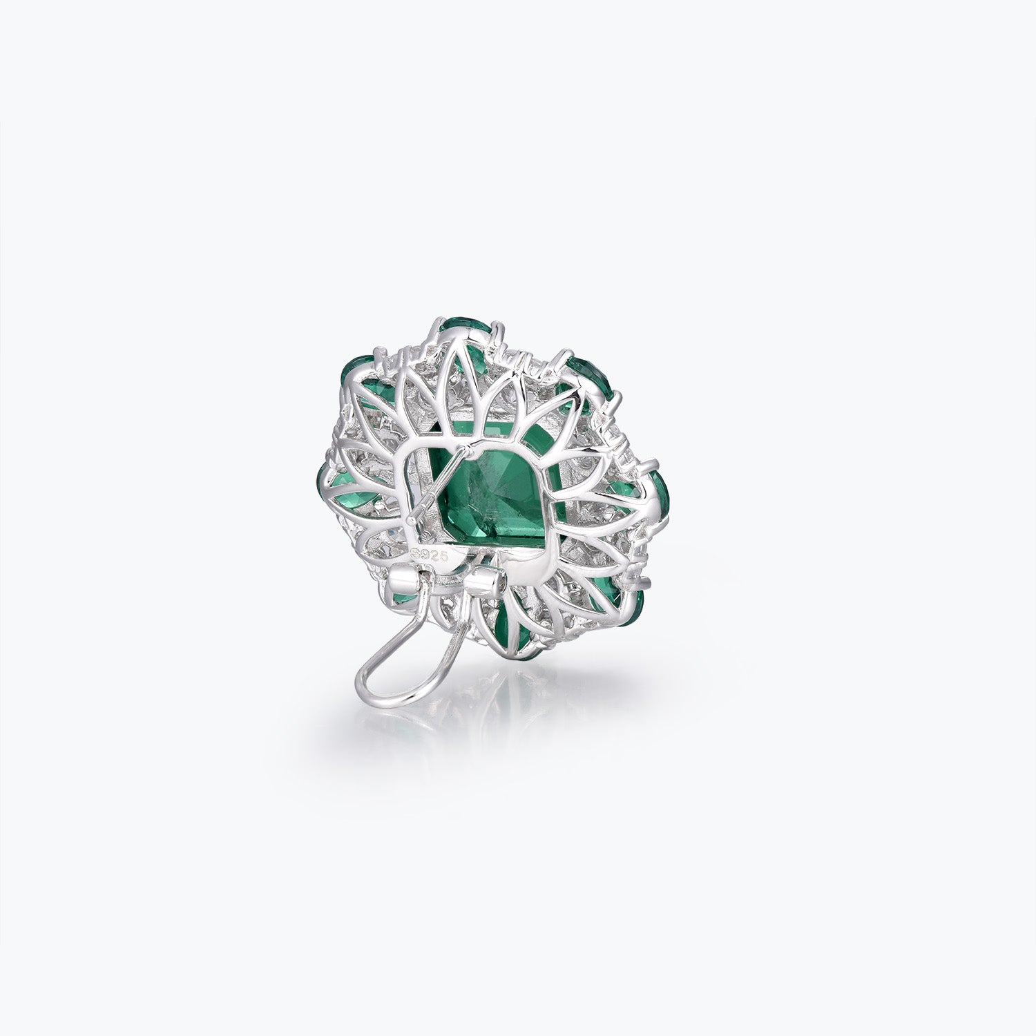 Dissoo® Asscher Cut Emerald Green Sterling Silver Stud Earring