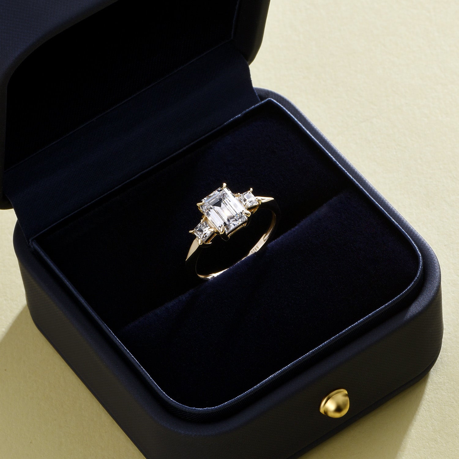 Dissoo® Three-stone Emerald Cut Moissanite Engagement Wedding Ring in Gold Vermeil