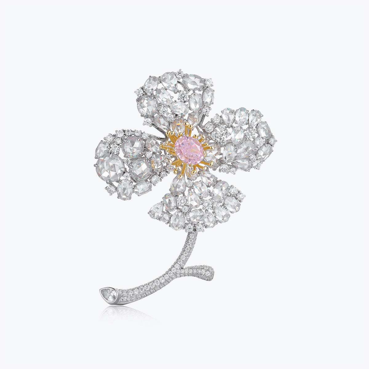 Dissoo® Sterling Silver Flower Brooch with 3ct Pink Primary Gemstone