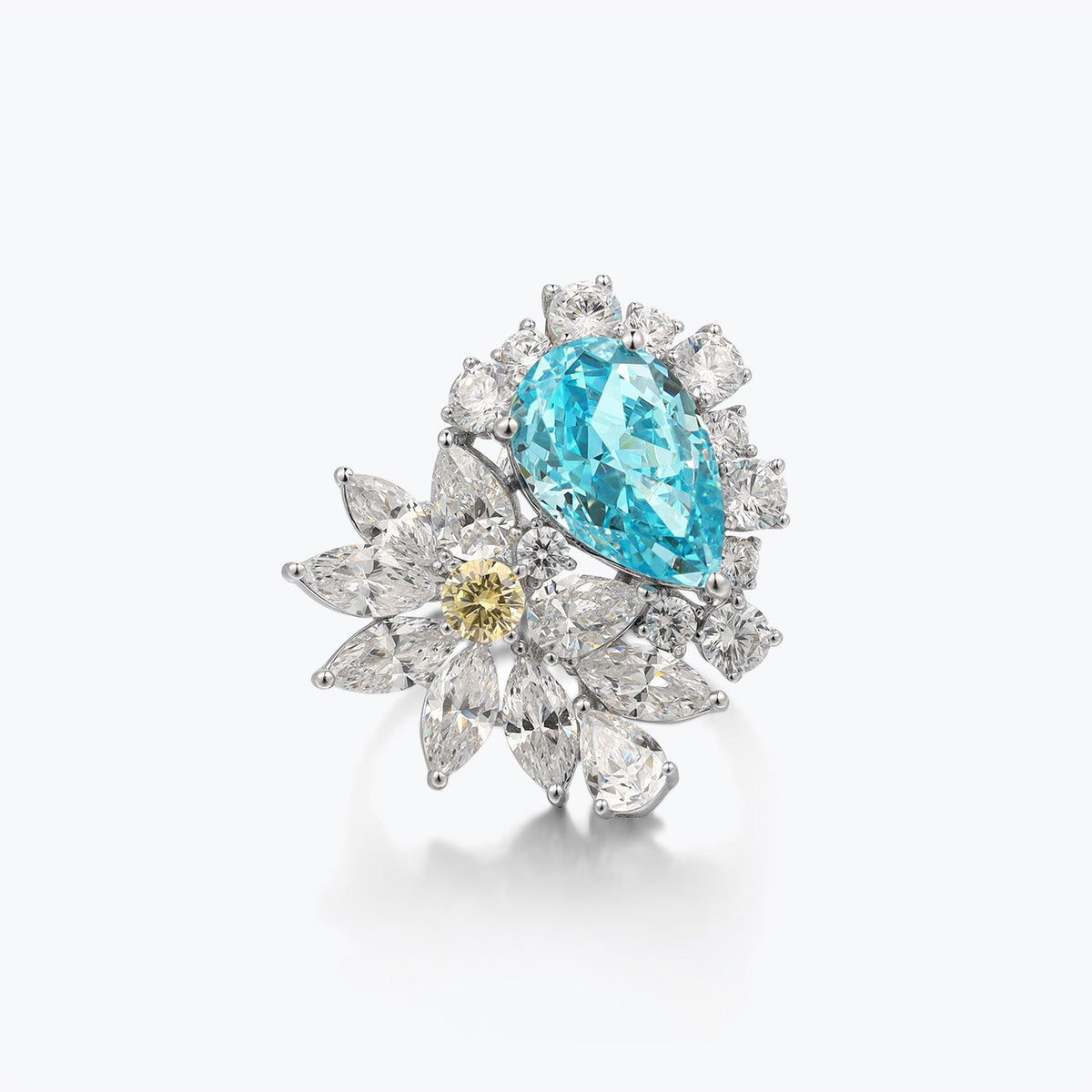 Aqua & Yellow Cluster Floral Bouquet Ring - dissoojewelry