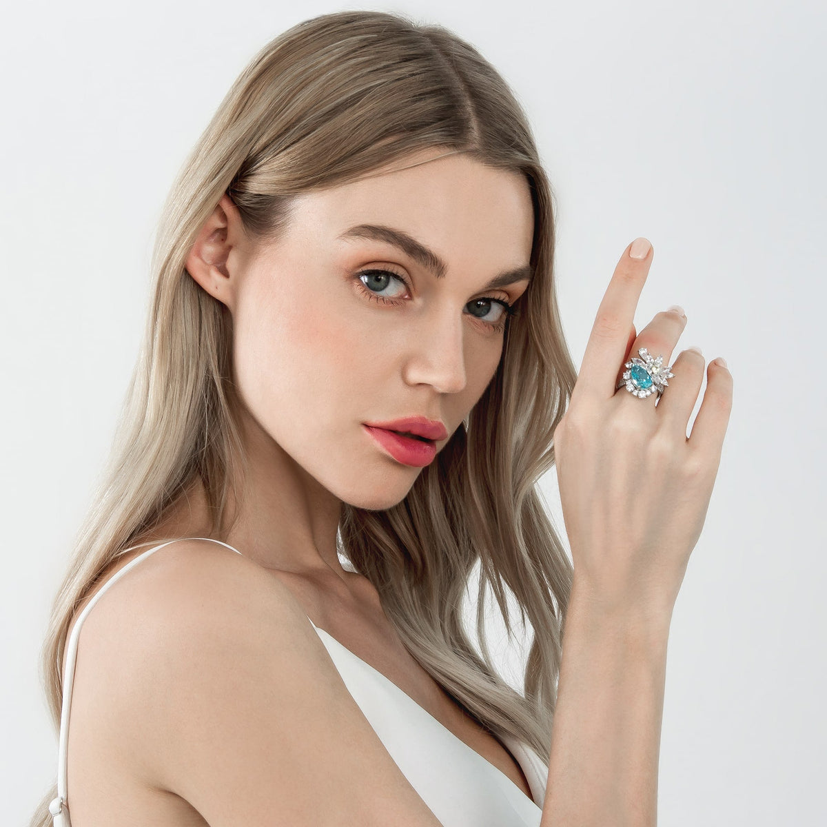 Aqua & Yellow Cluster Floral Bouquet Ring - dissoojewelry