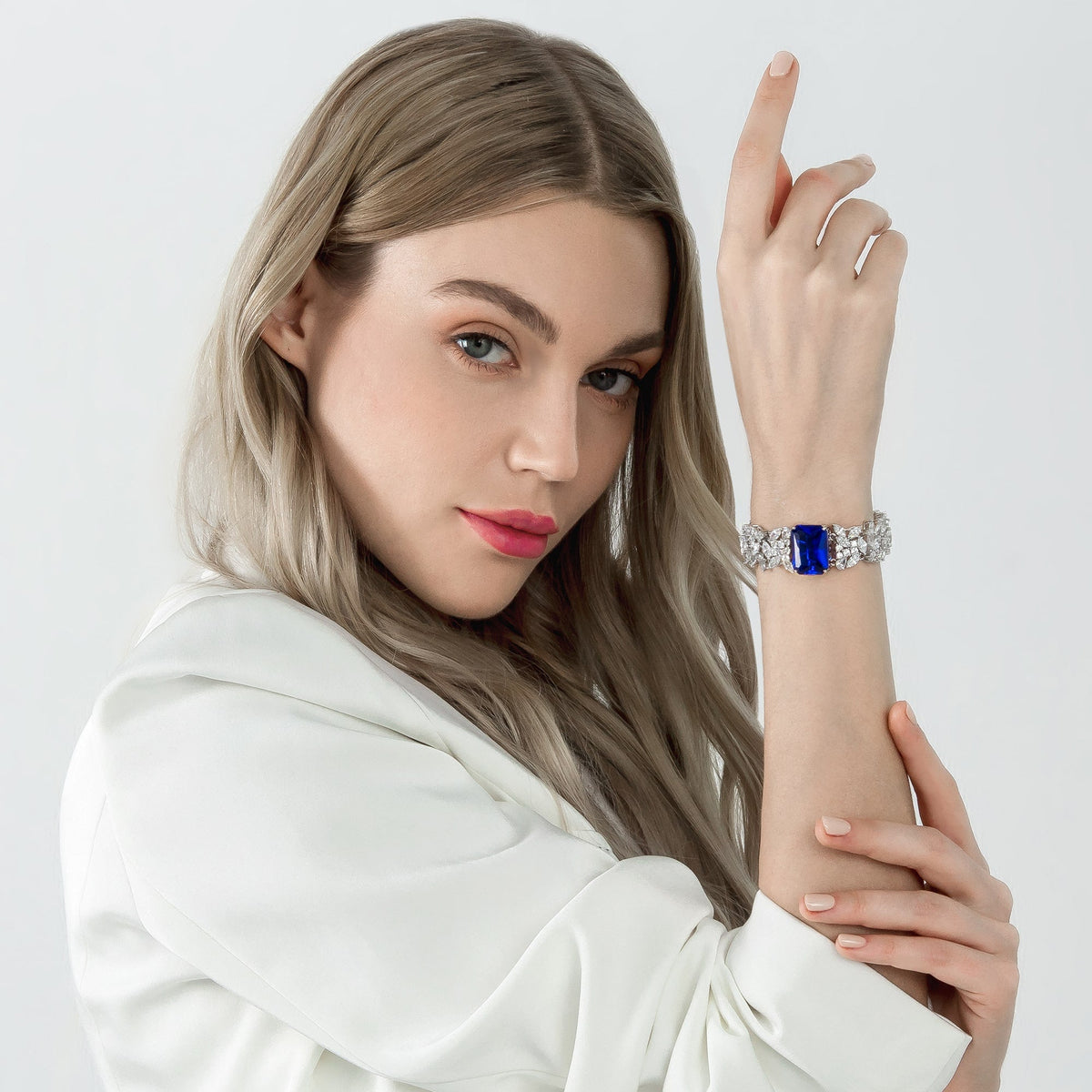 Aquamarine Blue Sterling Silver Bangle Bracelets - dissoojewelry