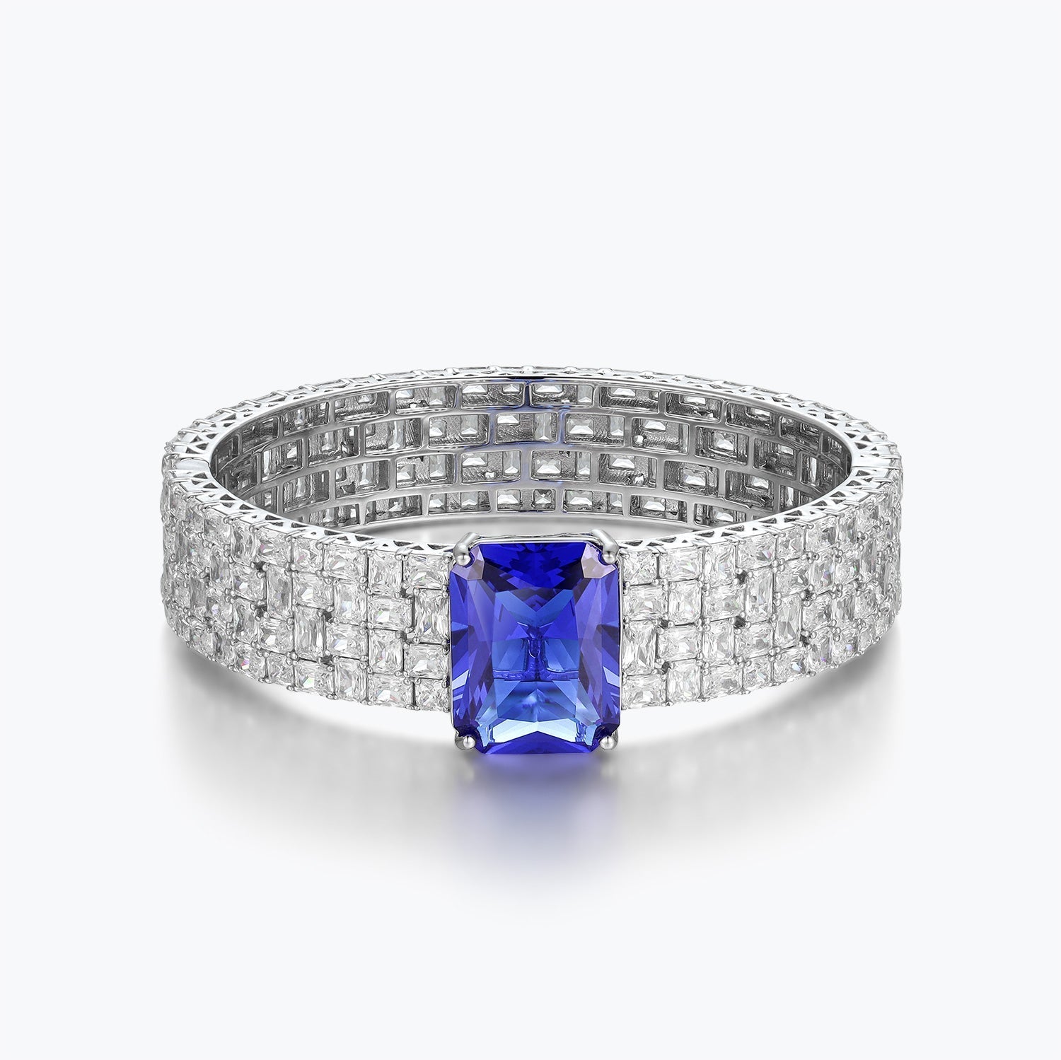 Aquamarine Blue Sterling Silver Bracelets With Halo - dissoojewelry