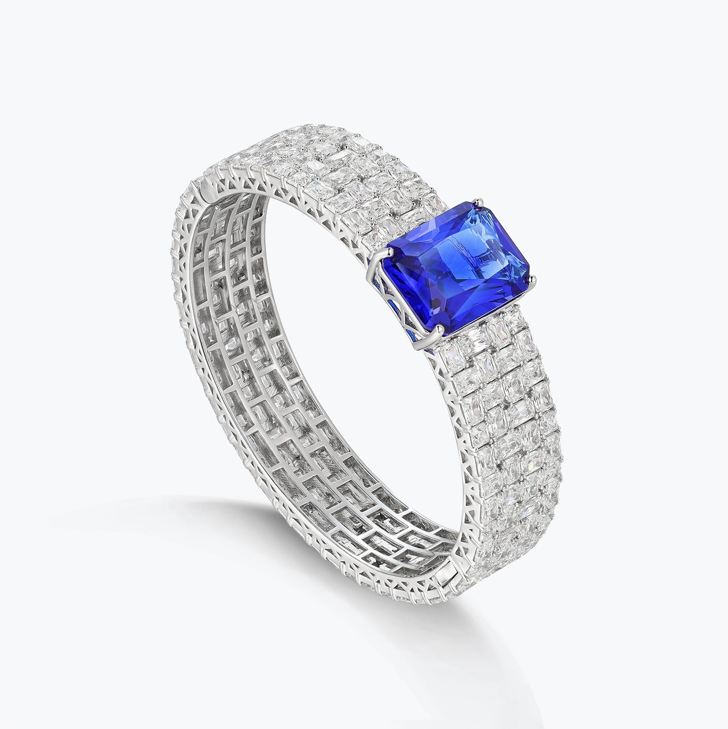 Aquamarine Blue Sterling Silver Bracelets With Halo - dissoojewelry