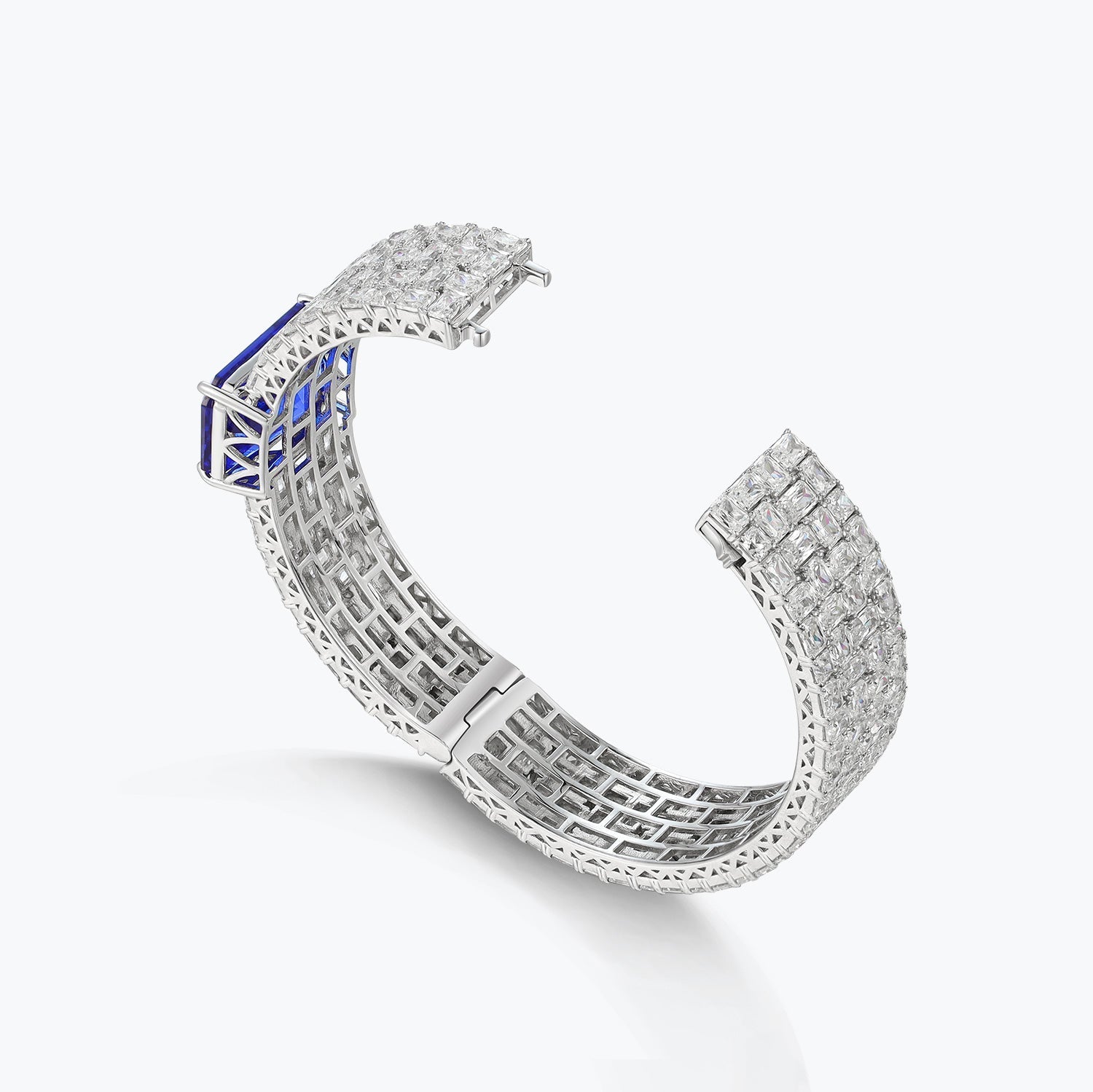 Aquamarine Blue Sterling Silver Bracelets With Halo - dissoojewelry