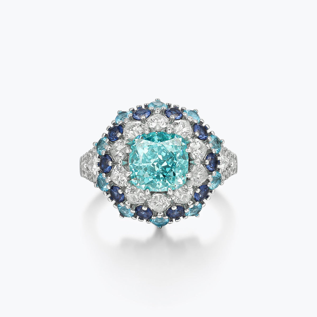 Blue & Aqua Luxury Cluster Floral Ring - dissoojewelry